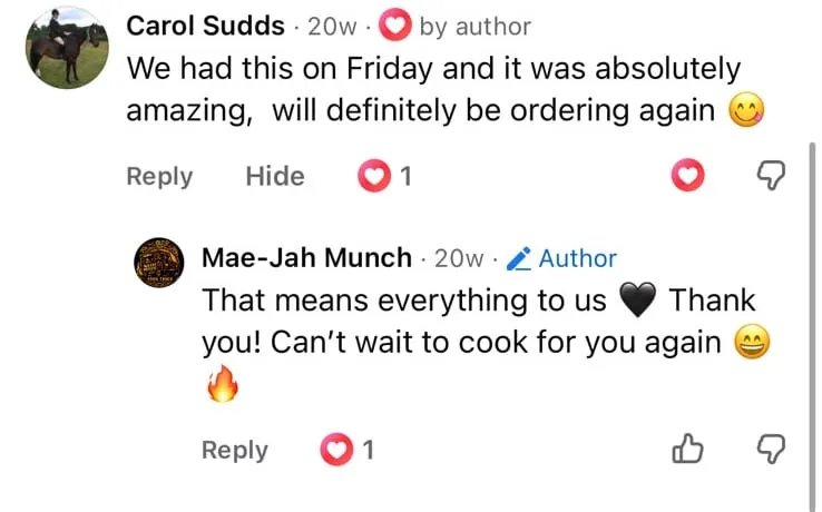 Carol Sudds: “We had this on Friday and it was absolutely amazing — will definitely be ordering again.”