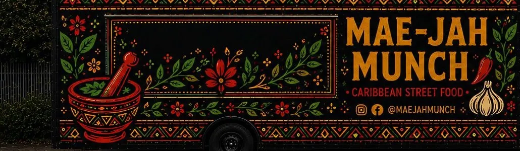 Driver-side wrap design — mortar & pestle, leaves and flowers with bold lettering
